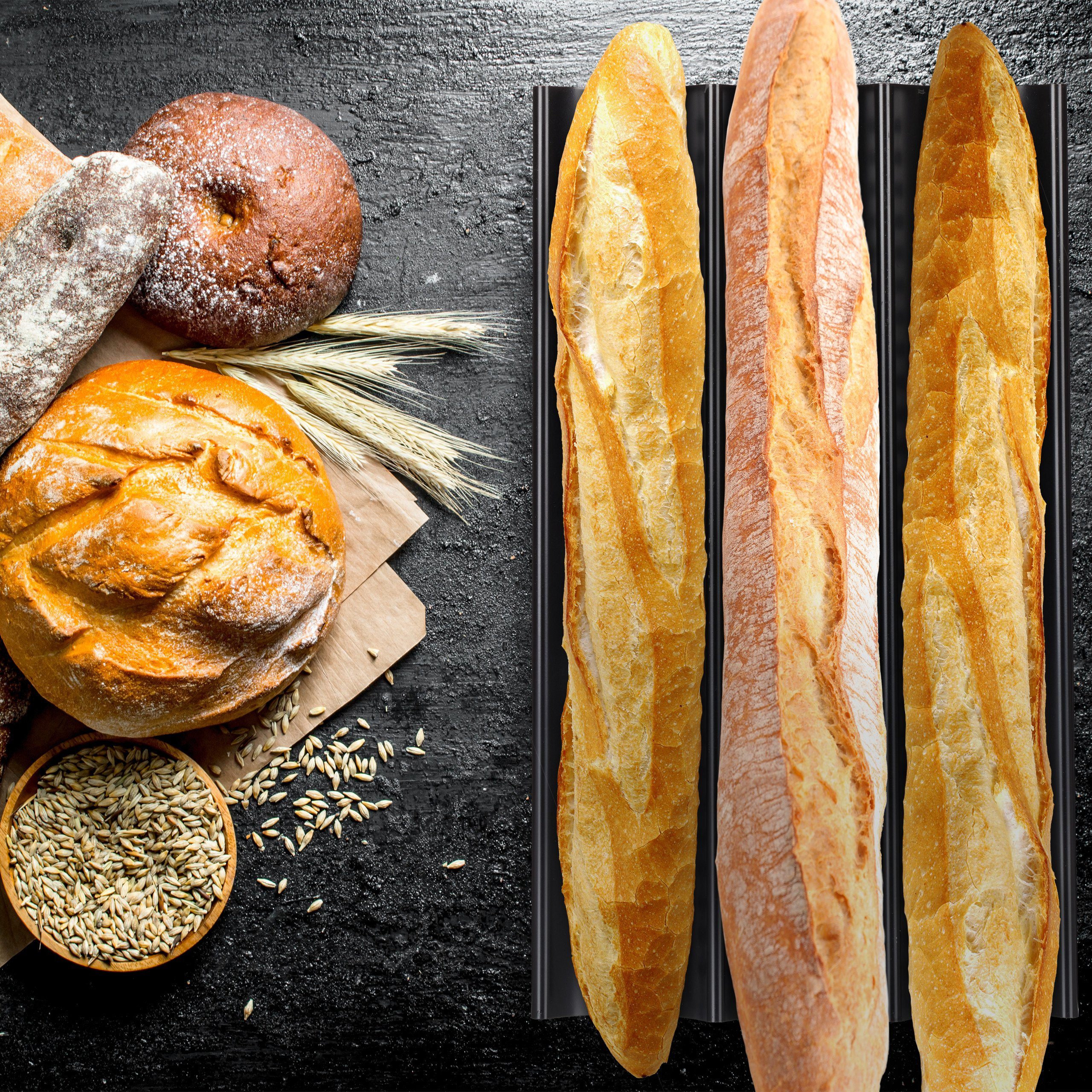 relaxdays Baguetteblech Baguette Backform mit 3 Mulden, Eisen