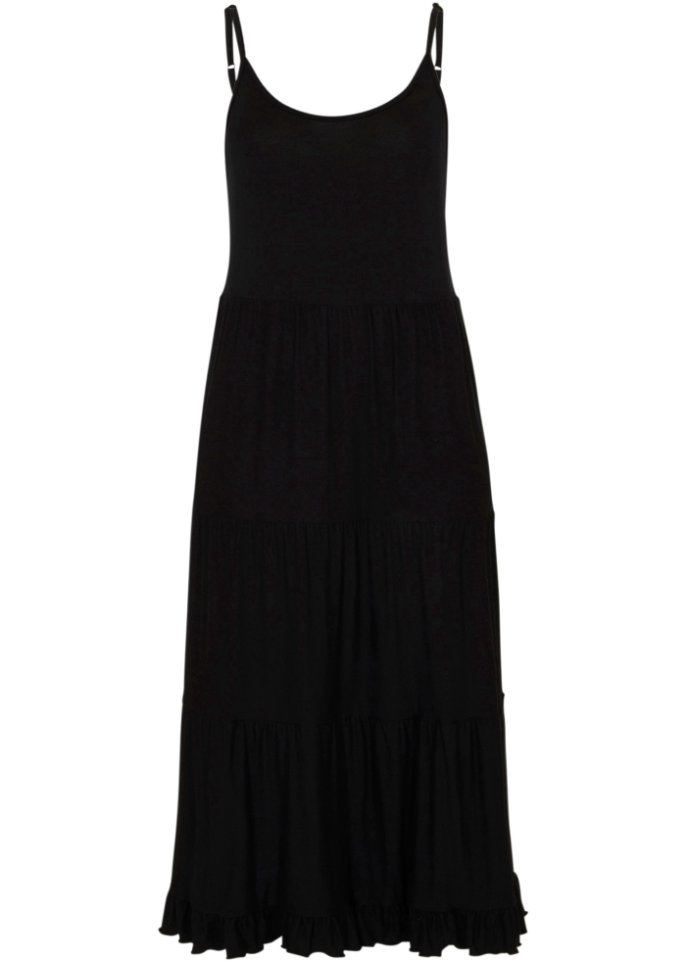 Shirtkleid mit Volants und verstellbaren Spaghetti-Trägern in Midi-Länge, A-Line