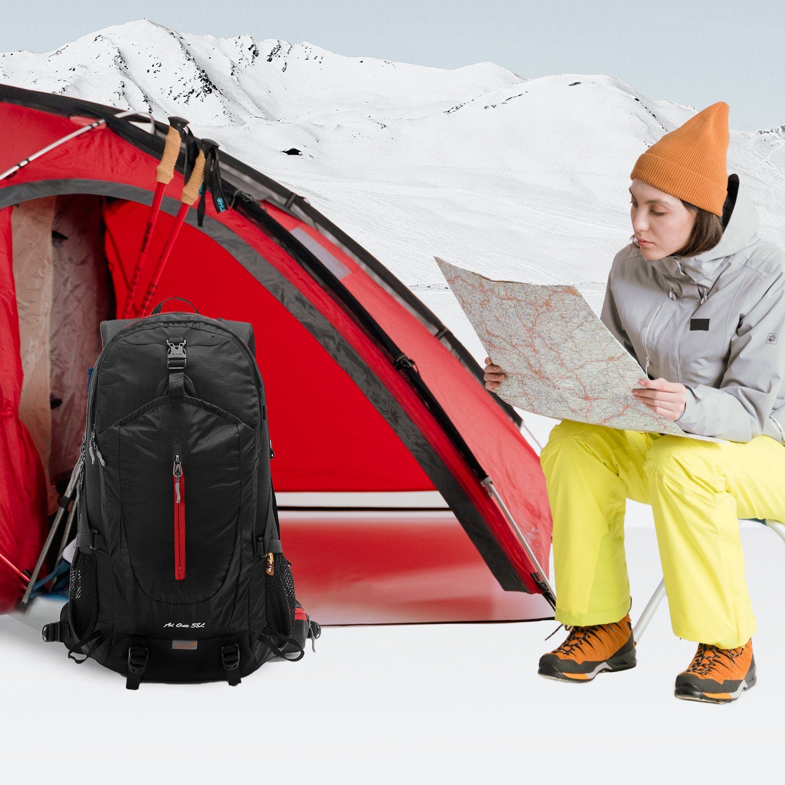 TAN.TOMI Wanderrucksack 38L Großer Wanderrucksack mit Rückenbelüftung, Wasserdicht (Einschließlich Regenschutz), mit Regenschutz für Outdoor Reisen Camping Trekking