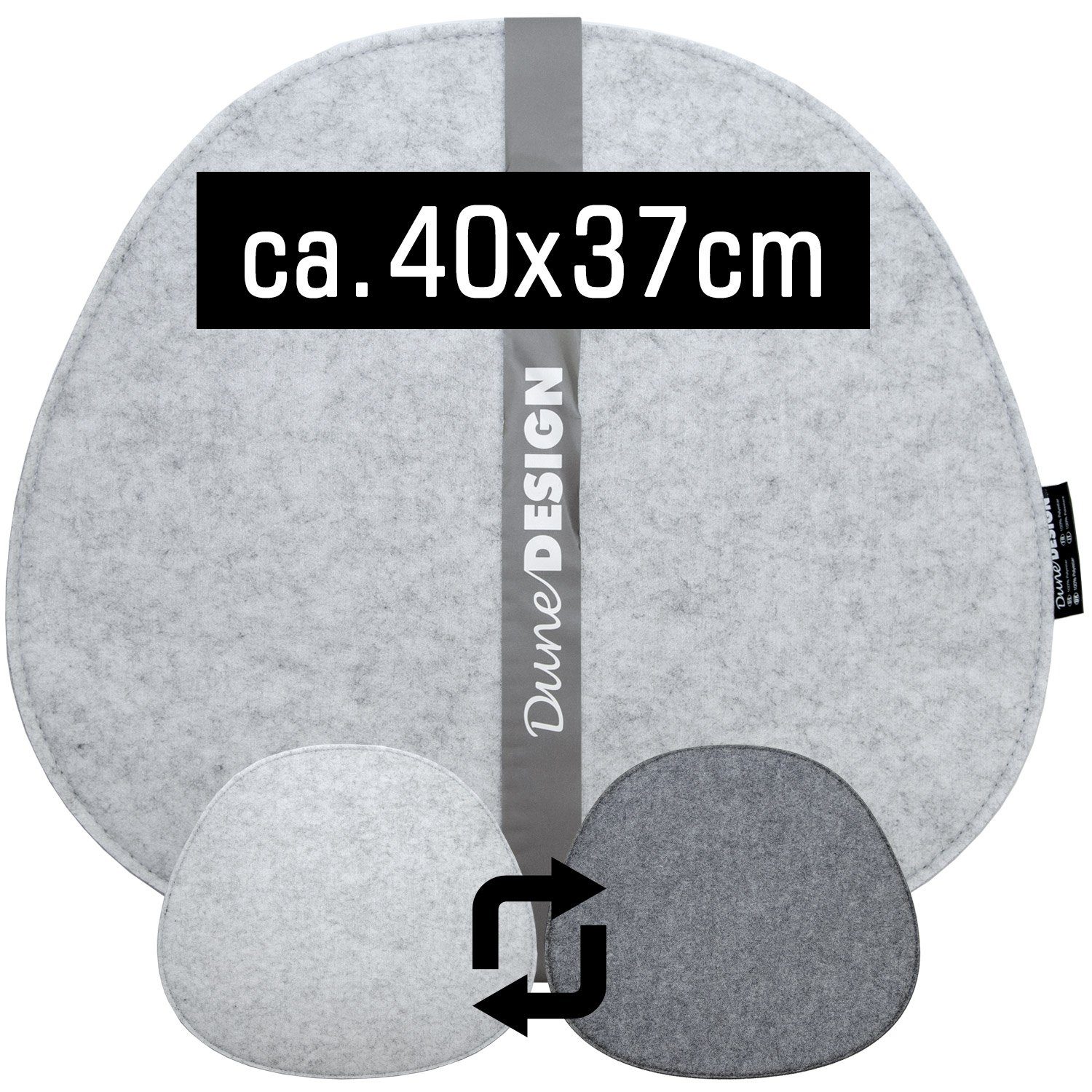 DuneDesign Stuhlkissen 4 Filz Sitzkissen oval Stuhlkissen Sitzauflage, 40x37cm grau 8 mm