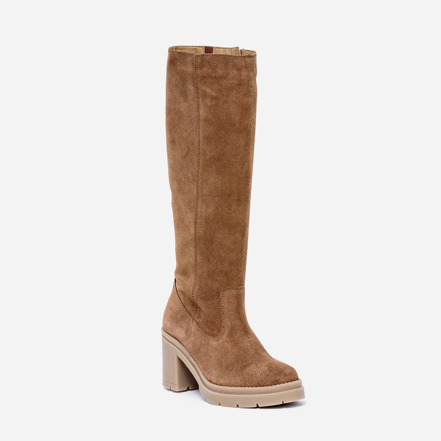 Botte TEXTO camel éco-conçue en cuir velours