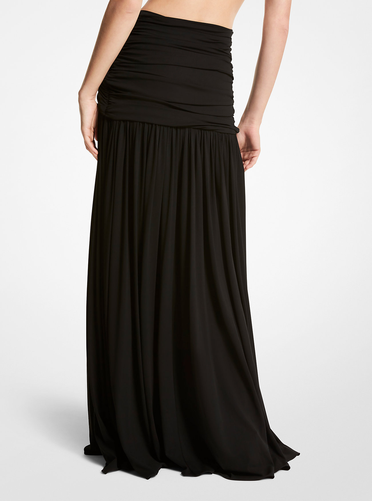 Stretch Matte Jersey Slit Skirt - BLACK