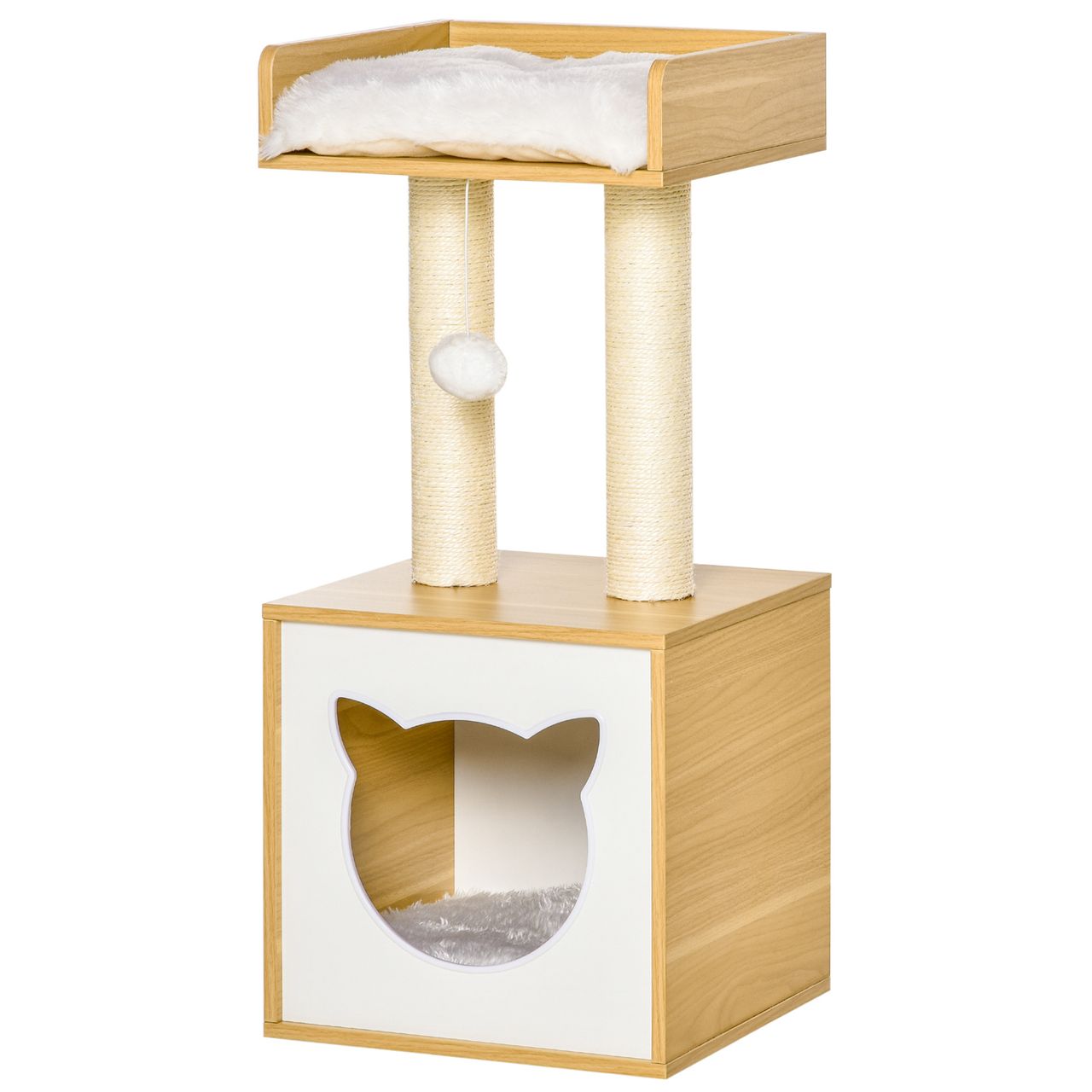 PawHut Kratzbaum mit Katzenhöhle 2 weichen Kissen Katzenbaum Katzenbett Sisal