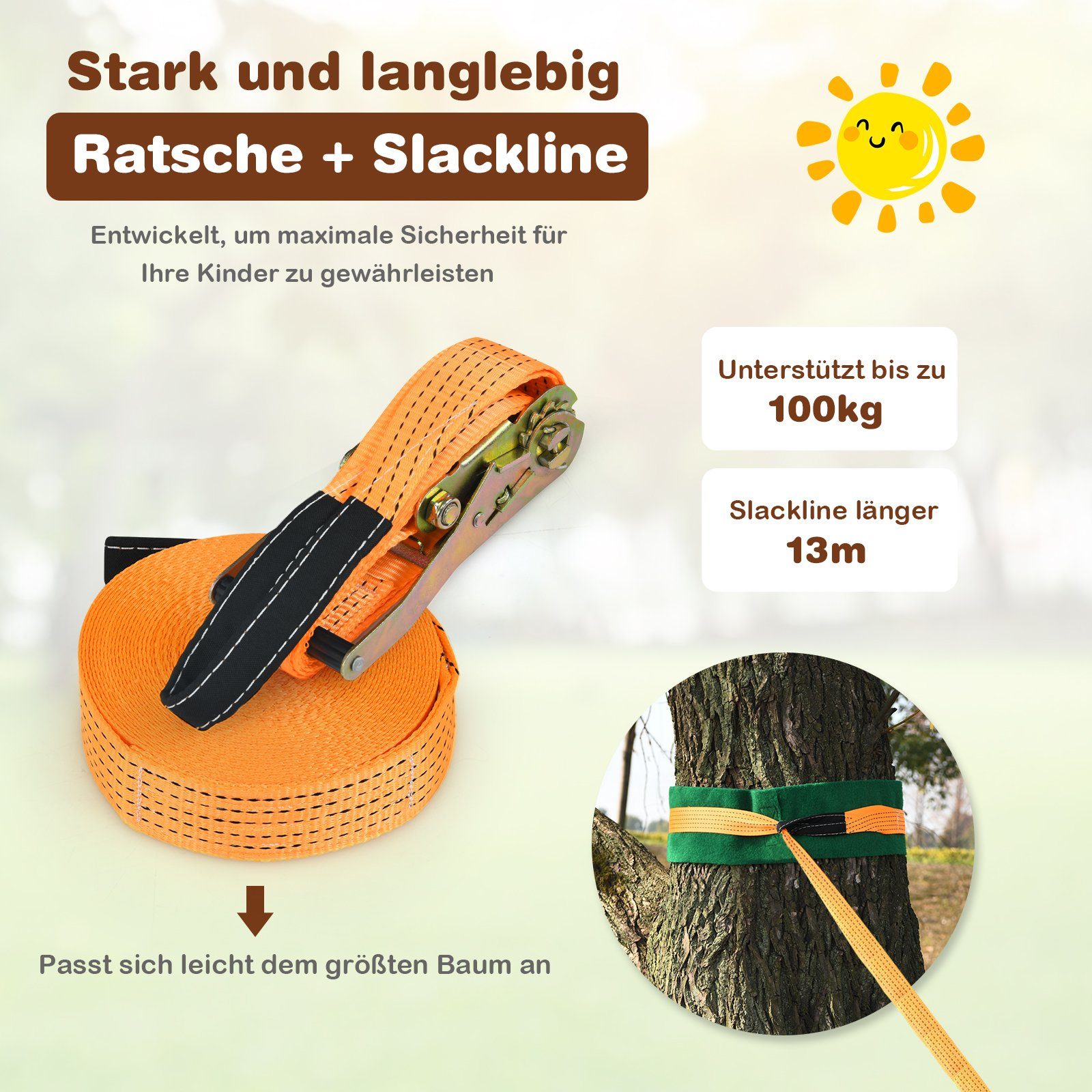 COSTWAY Slackline, 13m Kinder hängend Hindernisparcours, Klettergerüst