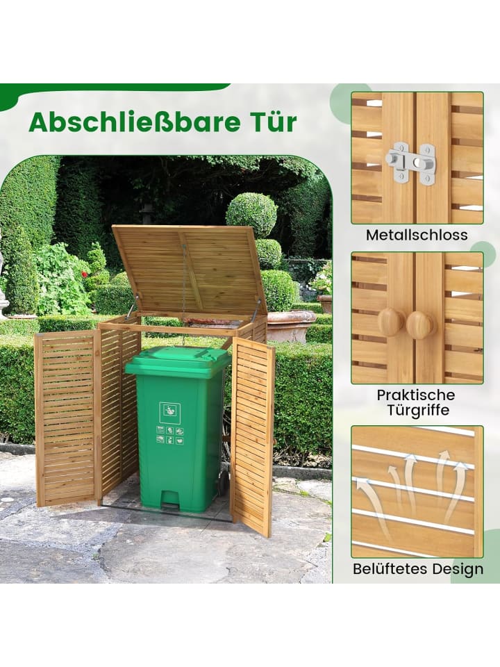 COSTWAY Mülltonnenschutz mit Tür & Deckel in Hellbraun günstig kaufen onesize