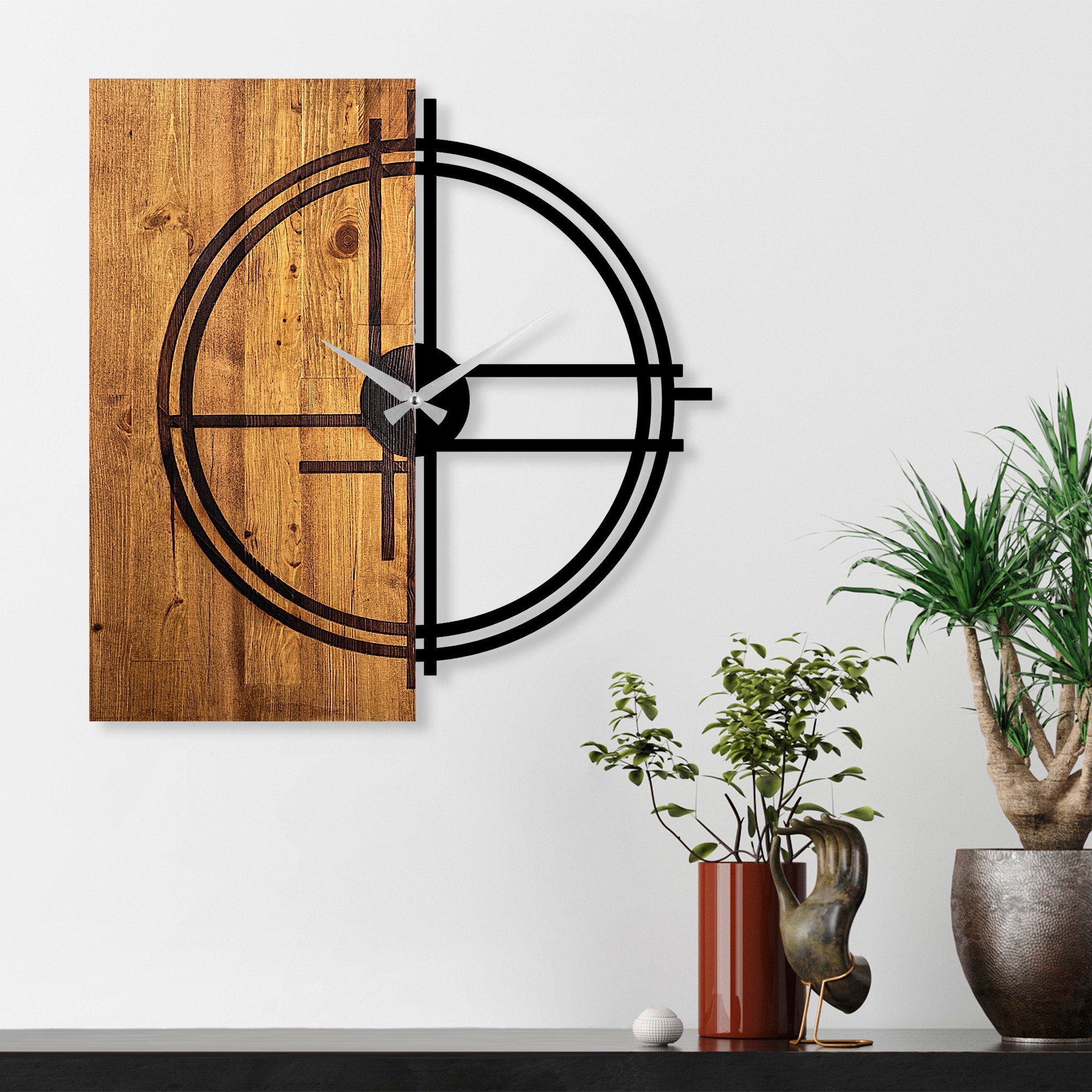Wallity Wanduhr 56 x 3 x 58 cm, 100% Holz (Dicke: 3 cm) / Metall (Dicke: 1 cm)