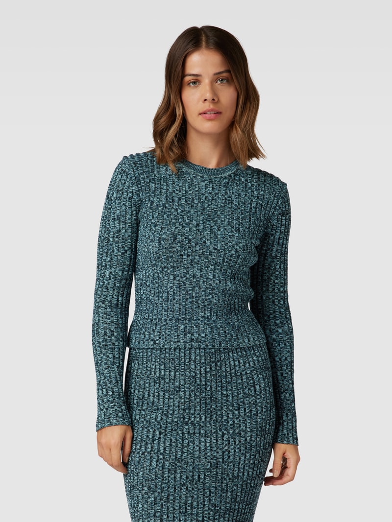 Strickpullover in Feinripp-Optik in dunkelblau