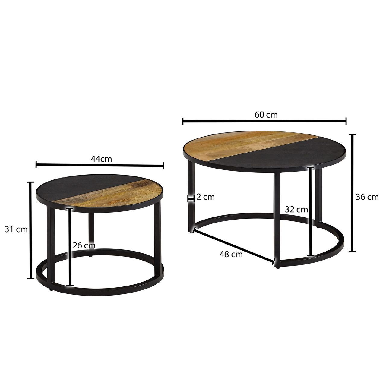 Skyport WOHNLING Couchtisch 2 teilig Wohnzimmertisch Massivholz Rund Beistelltisch Tisch