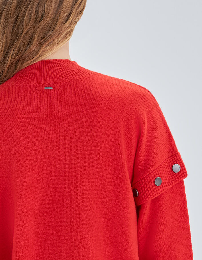 Pull tangerine tricot décor pressions manches Femme