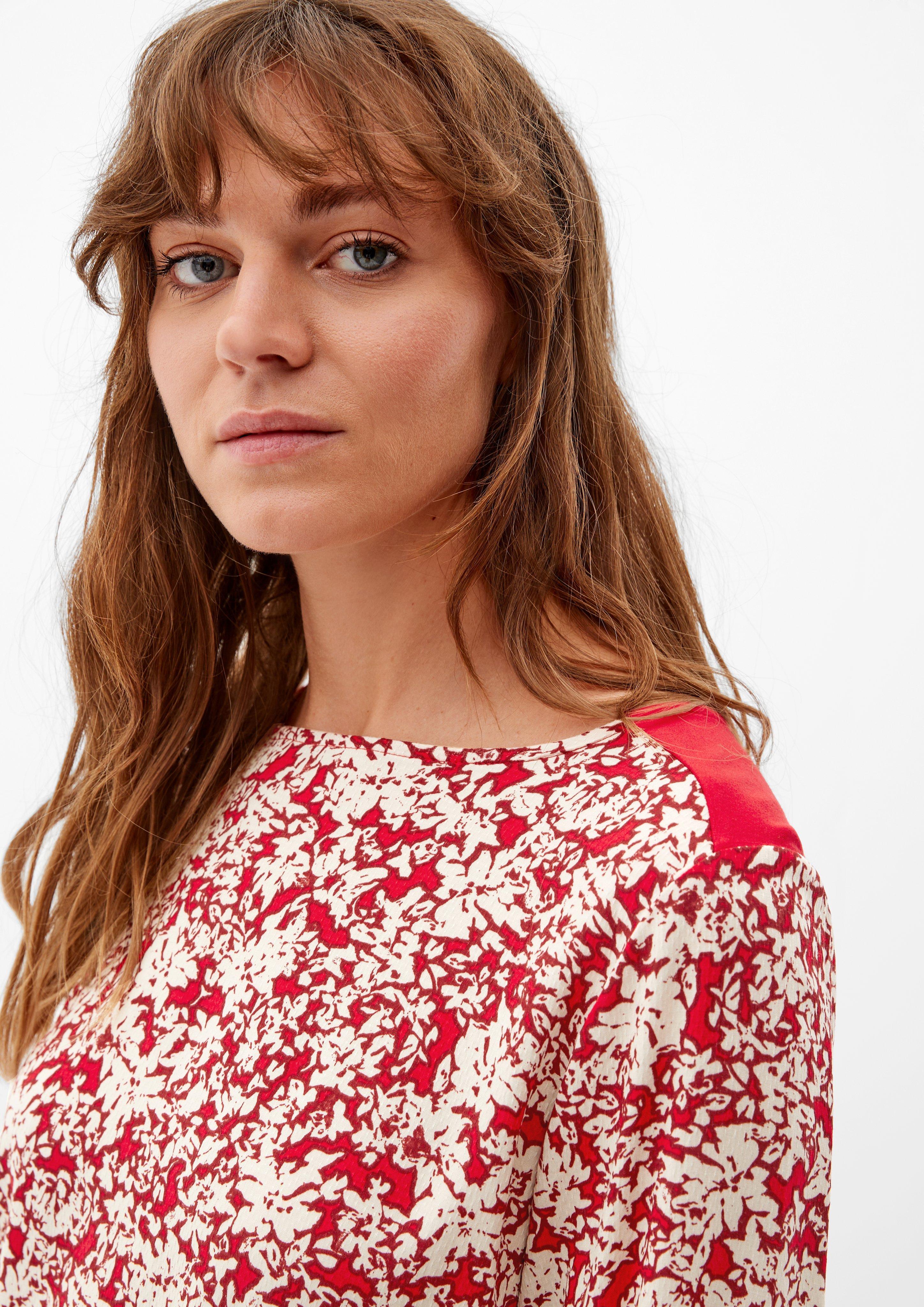 Materialmix-Bluse mit Print  2121780-31A1