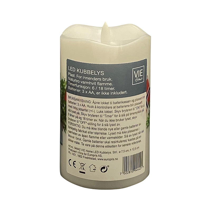 Vie Home Kubbelys 12,5 cm m/print LED timer Mai