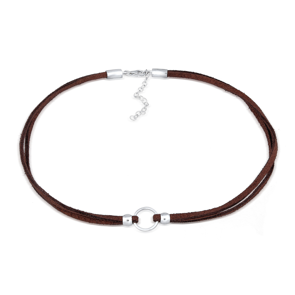 Elli Elli Collier Femmes choker cercle avec similicuir brun en argent sterling 925 collier