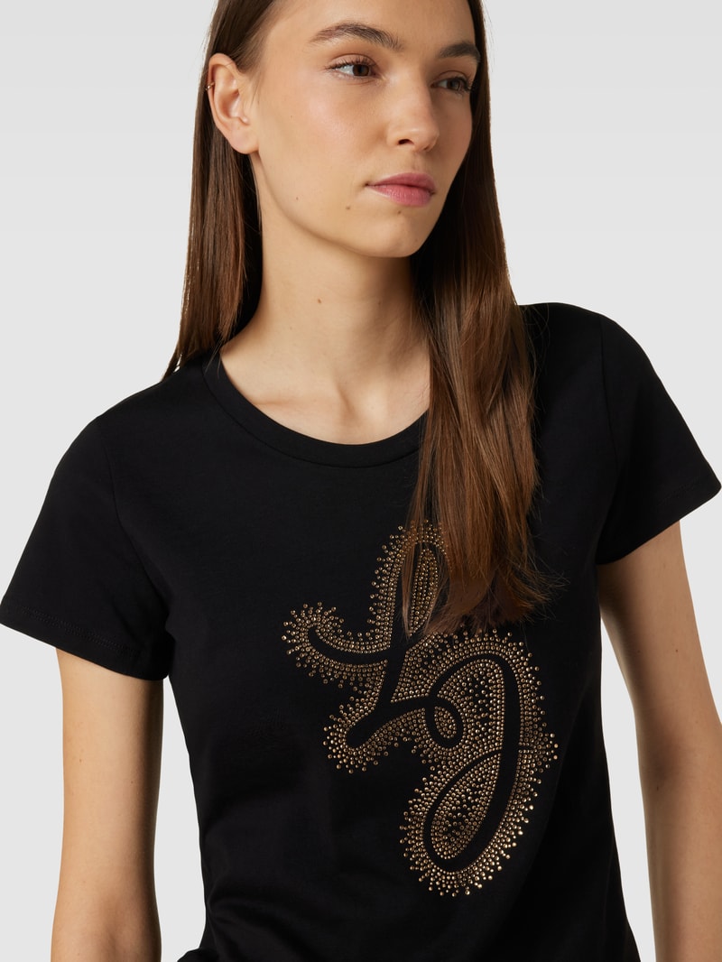T-Shirt mit Ziersteinbesatz in black