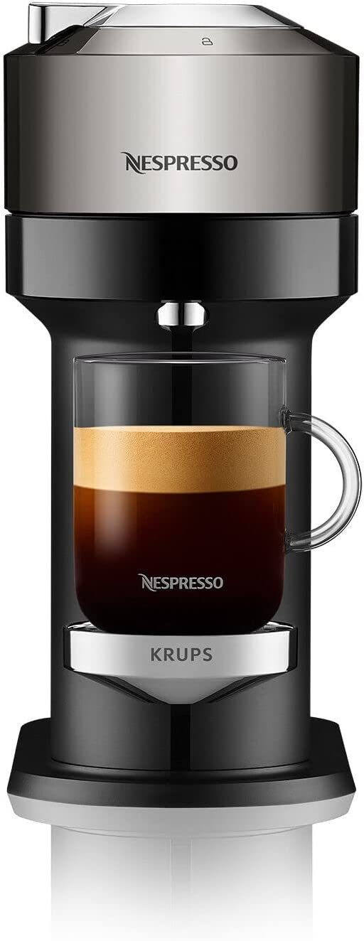 Krups Kapselmaschine Vertuo Next Chrome XN910C Kaffeemaschine, Aeroccino 3 Milchaufschäumer, 1x1, Röstmischungs 1,1L Wassertank, Kapselerkennung, 5 Tassengrößen