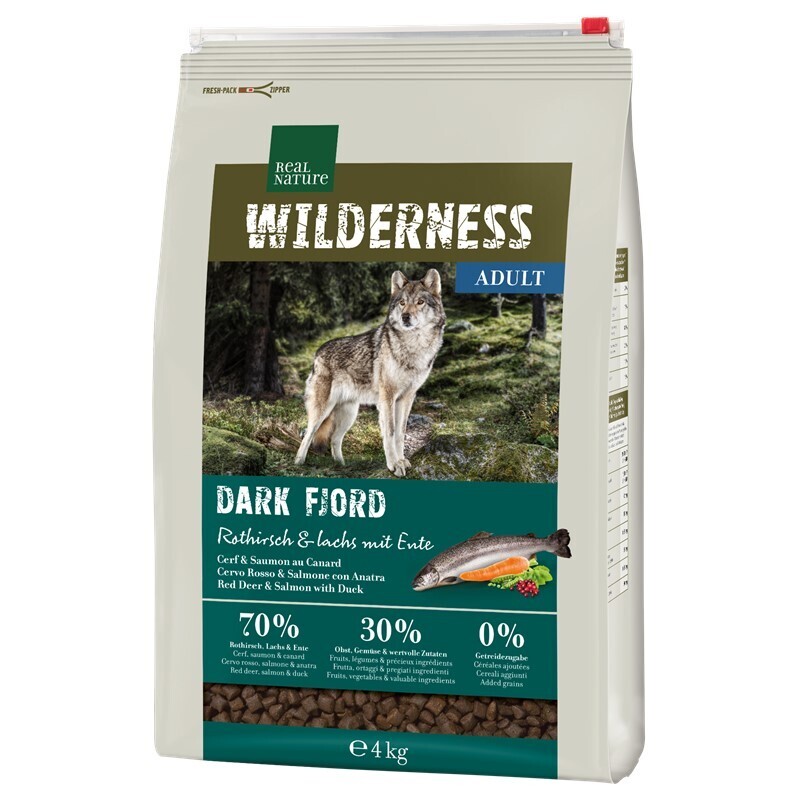 REAL NATURE Hundetrockenfutter REAL NATURE WILDERNESS Dark Fjord Rothirsch, Lachs & Ente 4 kg