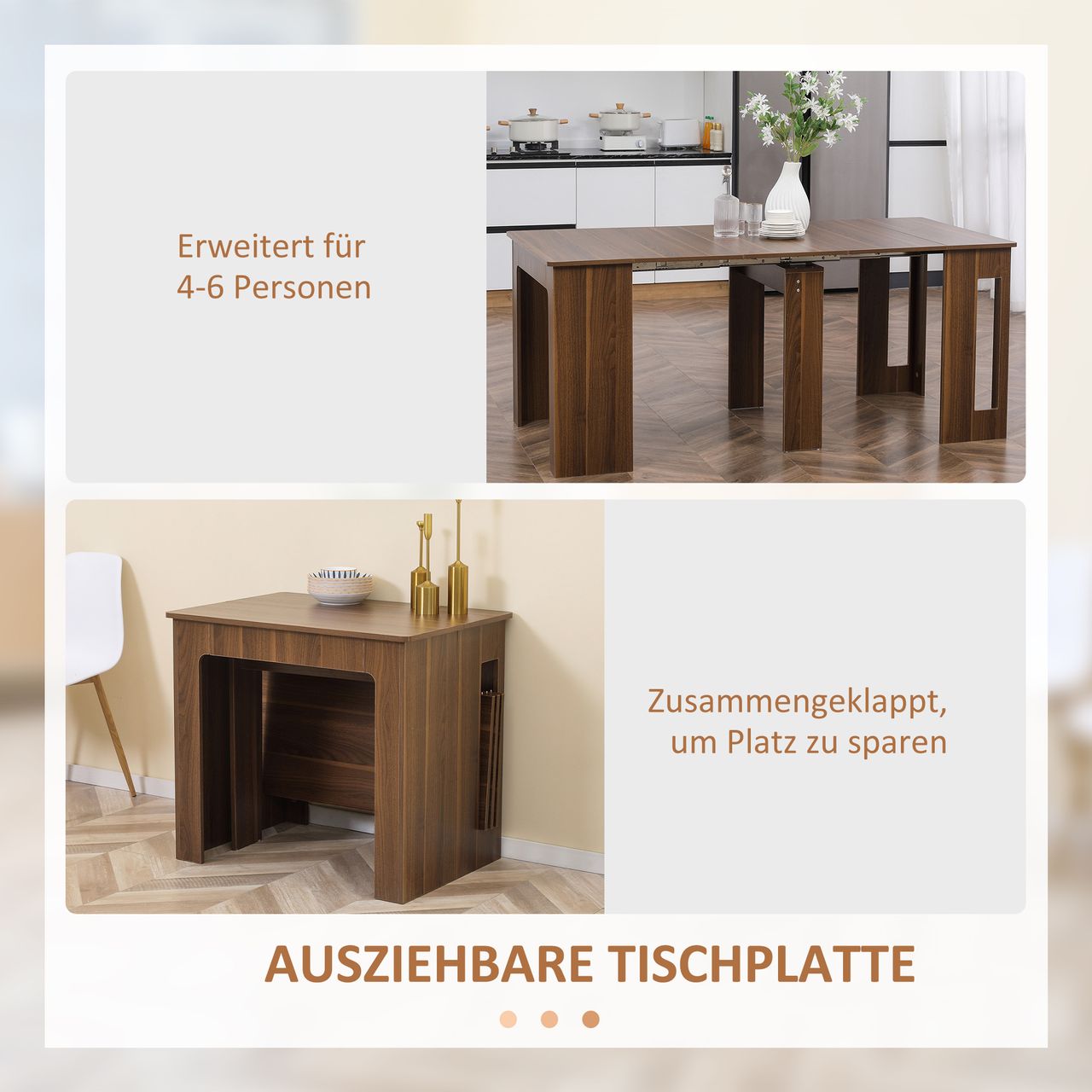 HOMCOM Esstisch Klapptisch ausziehbarer Küchentisch Beistelltisch Braun