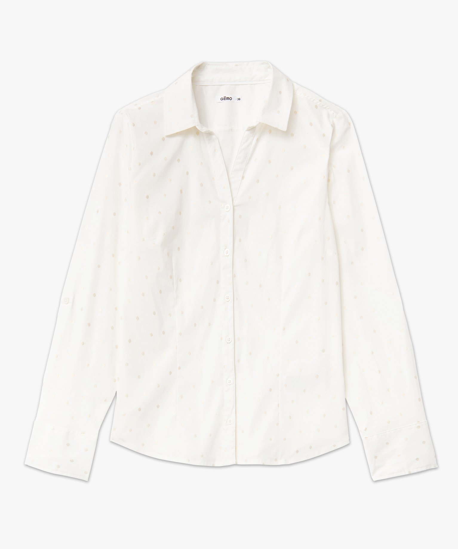 Chemise femme à motifs pailletés avec manches retroussables ecru | GEMO
