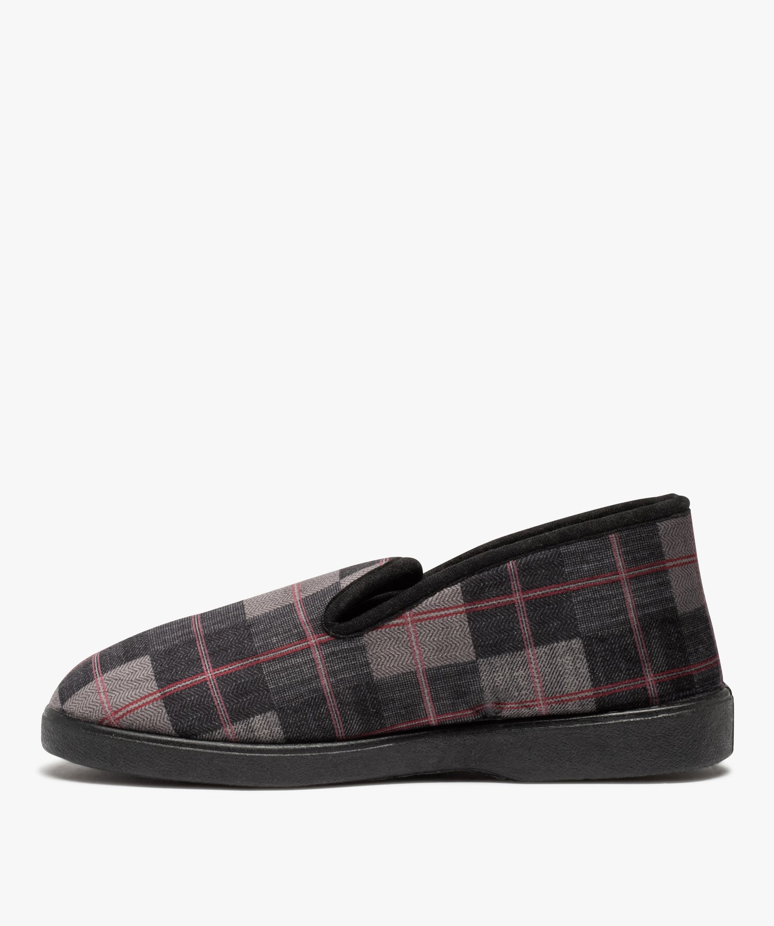 Chaussons homme charentaises en velours à carreaux gris | GEMO