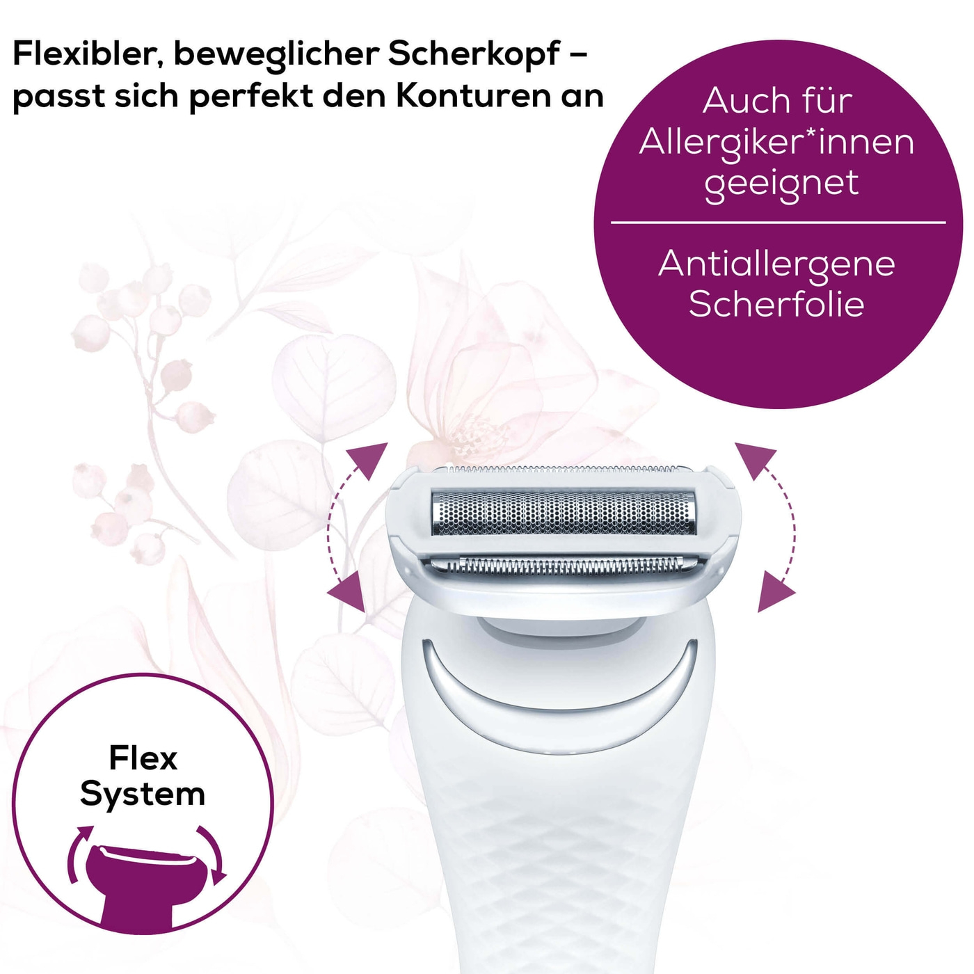 Beurer Rasierer HL 36-Damenrasierer mit Peeling-, Gleit- & 2 Trimmaufsätzen für Nass- & Trockenrasur