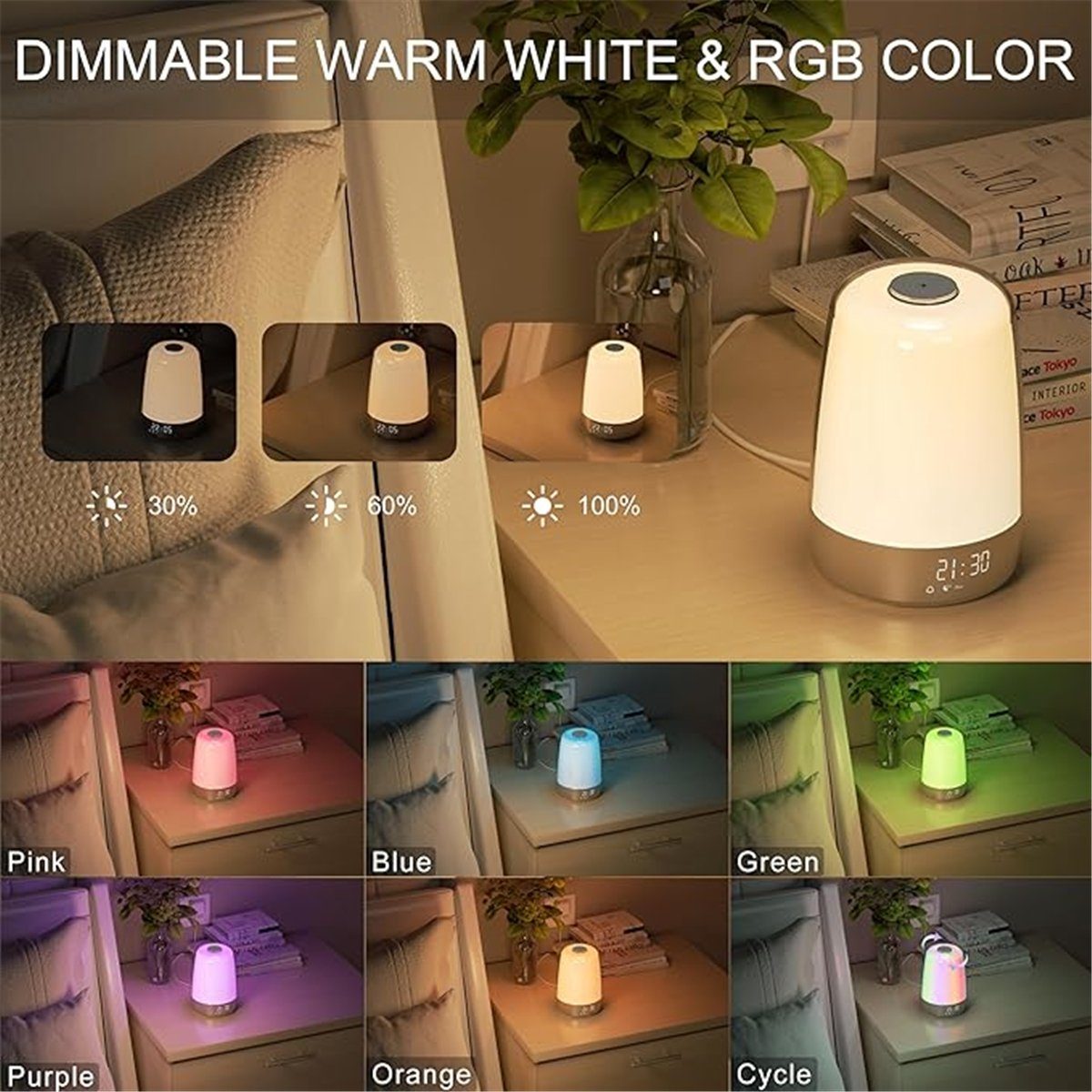K&B Schlafphasenwecker Touch-RGB-Farbwechsel, dimmbares Weckerlicht mit Timer