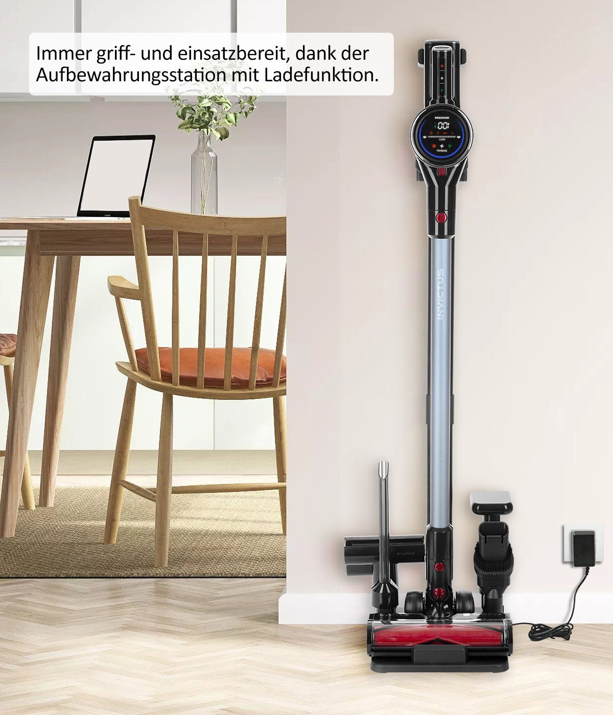 Genius Akku-Hand-und Stielstaubsauger Invictus X9 Facelift Deluxe 26-tlg., Nass- & Trockenreiniger, 450,00 W, beutellos HEPA Filter, Akkusauger bis zu 55 Min Laufzeit Ladestation Bürste Set
