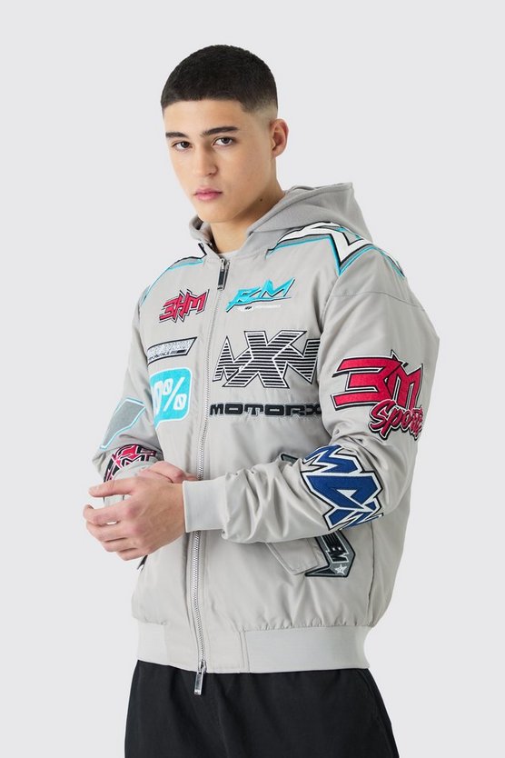 Nylon Moto-Jacke mit abnehmbarer Kapuze