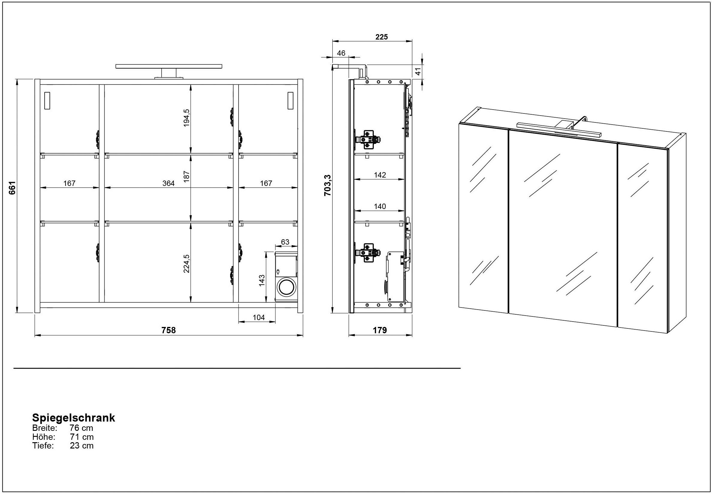 GERMANIA Badmöbel-Set Vasio, (5-St), inkl. WT-Unterschrank, Spiegelschrank, Schrank, Mediumschrank, Kommode