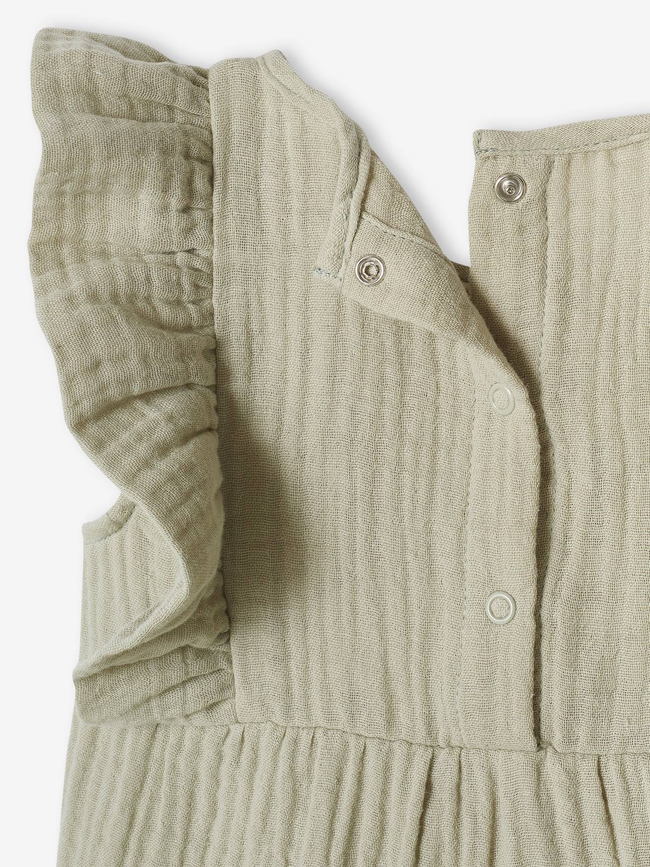 Combinaison bébé en gaze de coton vert de gris