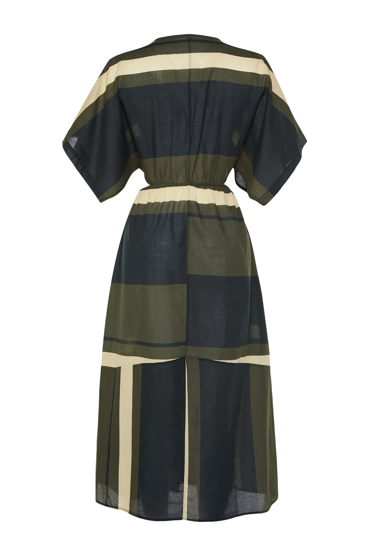 Trendyol Collection  Gestreiftes Midi-Strandkleid aus 100 % Baumwolle mit gewebtem Cut-Out/Fenster und weitem Schnitt TBESS24EL00032