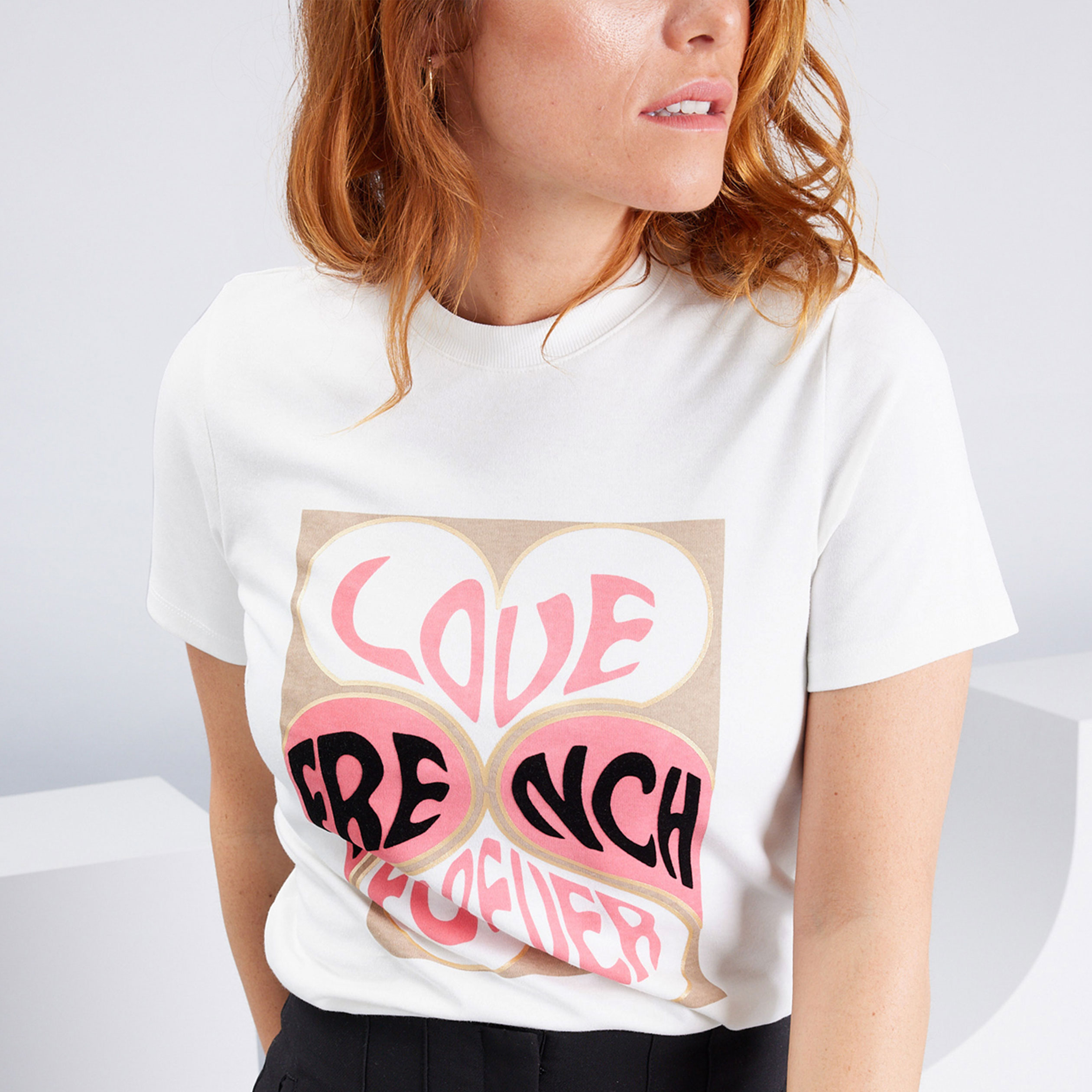 T-shirt col rond manches courtes blanc femme | La Halle