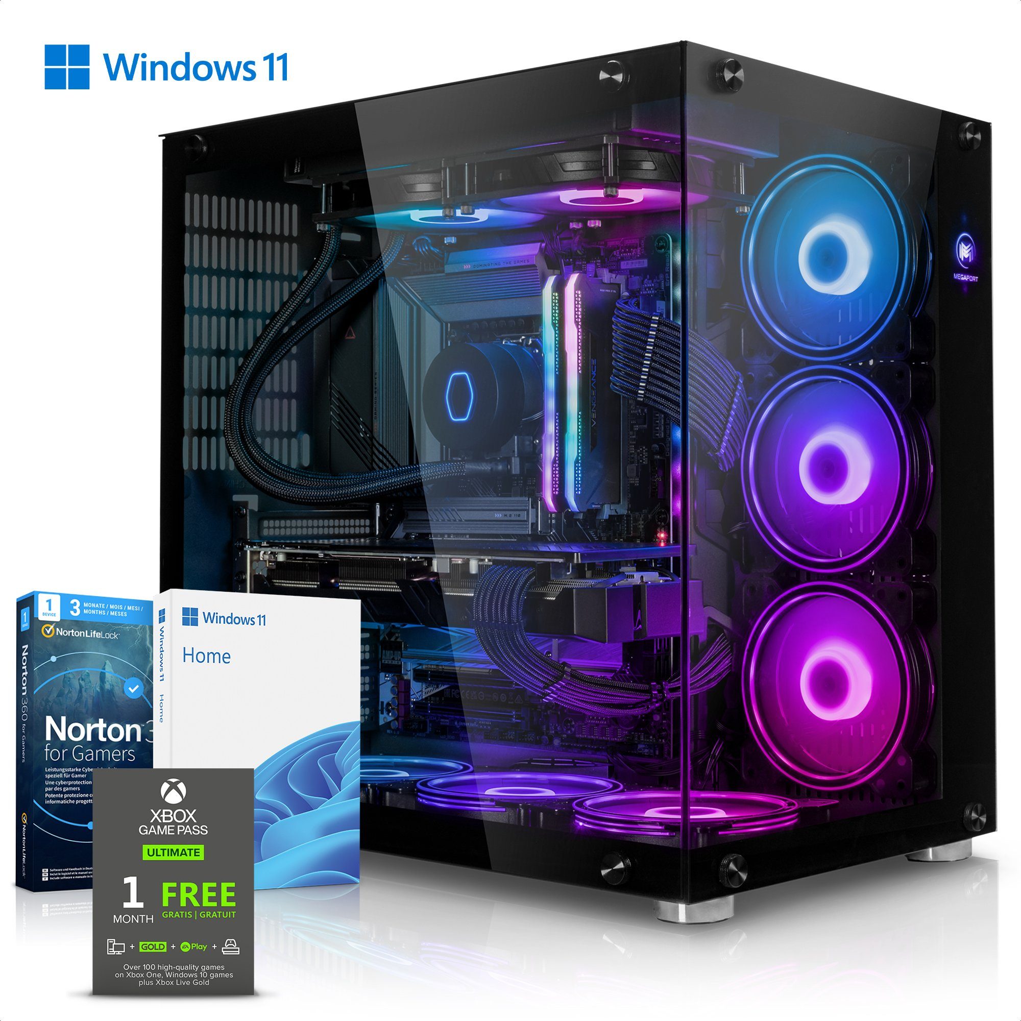 Megaport Gaming-PC (Intel Core i9 12900F 16x2.40 GHz 12900F, GeForce RTX 4070, 32 GB RAM, 2000 GB SSD, Wasserkühlung, Windows 11, WLAN)