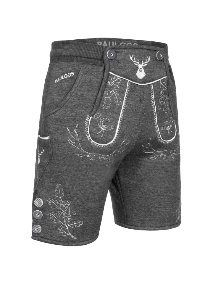 PAULGOS Jogginghose Design Trachten Lederhose Bermuda Shorts Kurz JOK5 in Dunkelgrau günstig kaufen