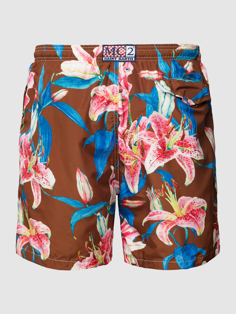 Badehose mit floralem Allover-Print Modell 'LIGHTING' in bordeaux rot