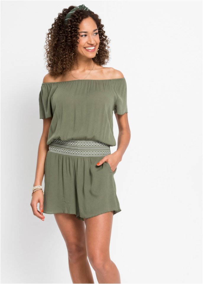 Jumpsuit gecrincelt mit Stickerei