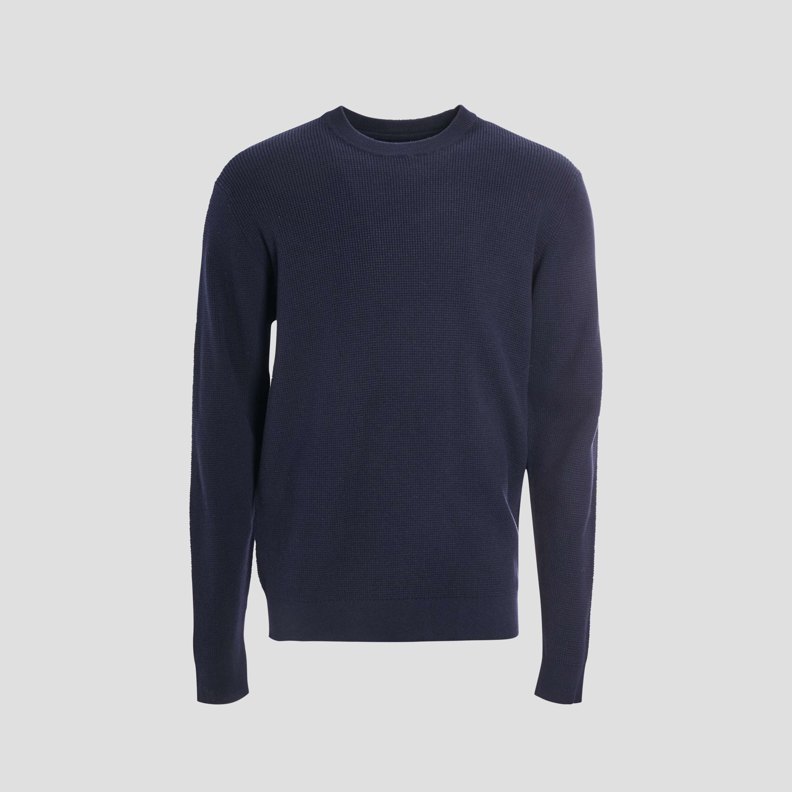 Pull avec col rond à relief bleu marine homme | La Halle