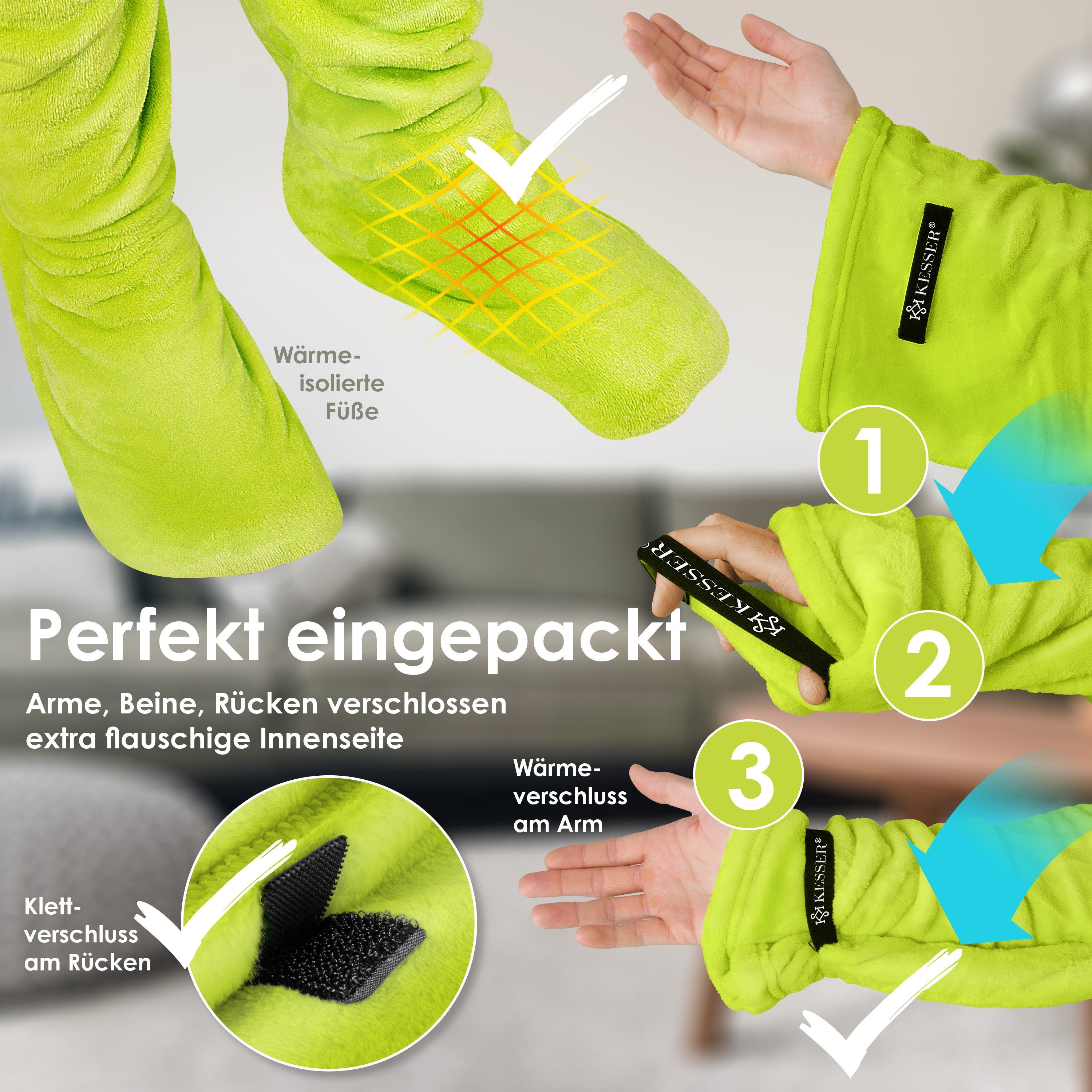 Wohndecke, KESSER, Kuscheldecke TV Decke mit Ärmeln Fußtasche Ärmeldecke
