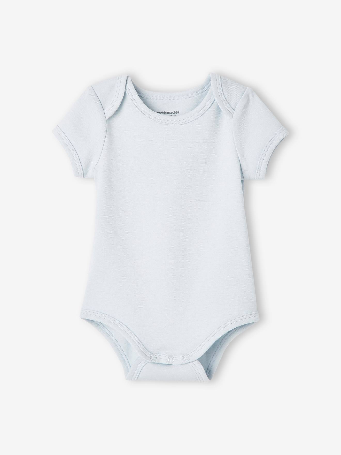 Lot de 7 bodies manches courtes ouverture US bébé BASICS lot bleu