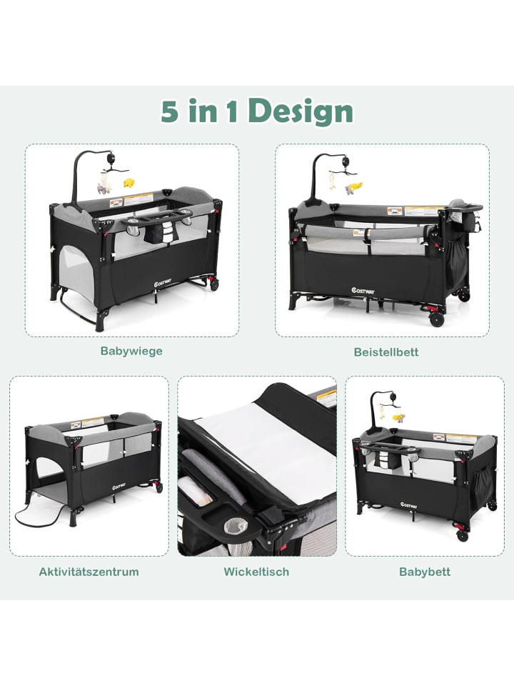 COSTWAY 5-in-1-Babybett in Schwarz günstig kaufen 120 cm