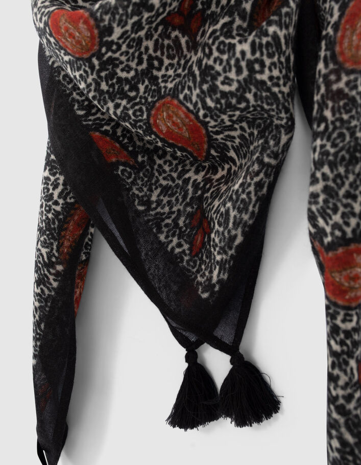 Foulard écru à motif léo cachemire Femme