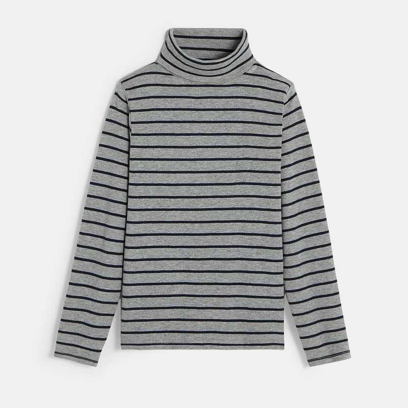 T-shirt col roulé rayé gris garçon