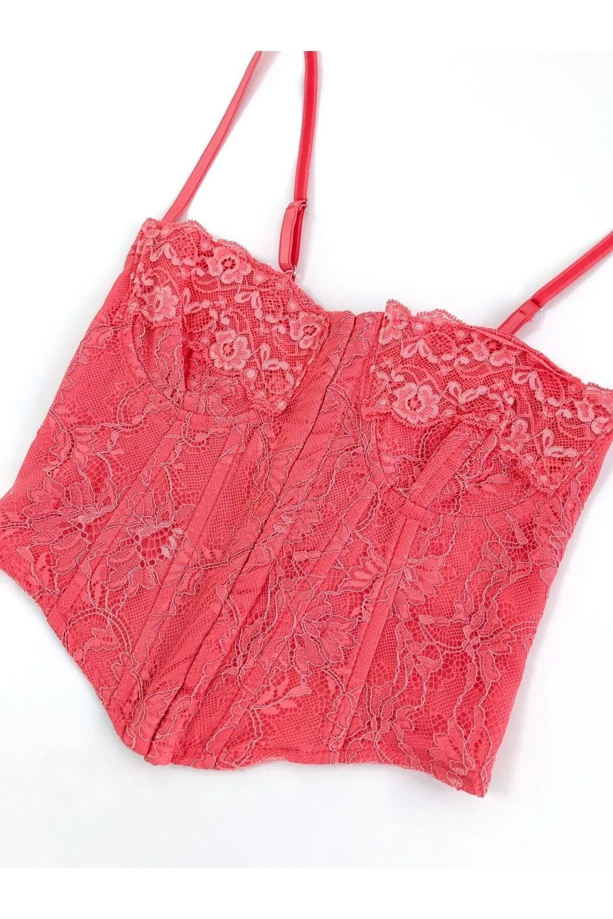 Dilvin  5852 Korsett-Oberteil mit Spitzendetail – Rosa