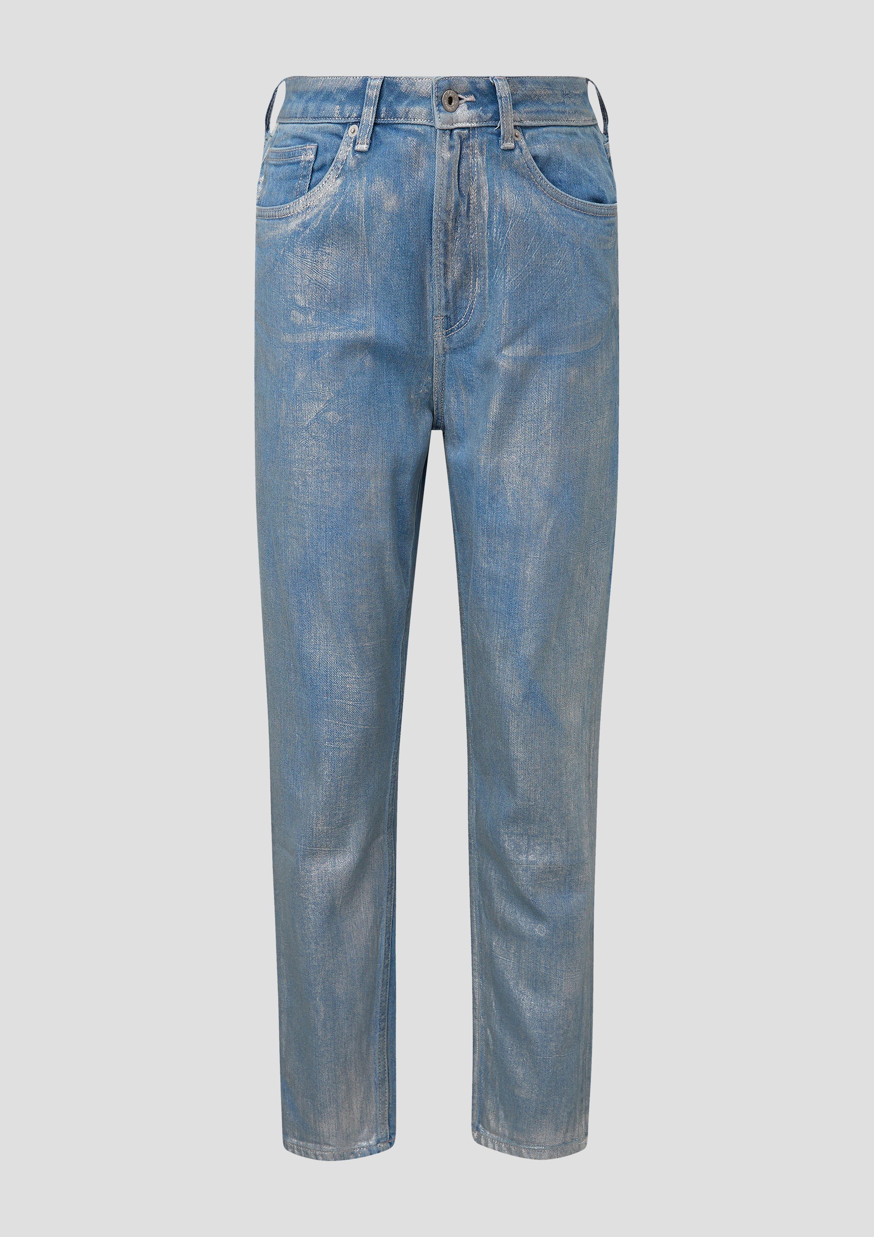 Ankle Jeans Mom / Relaxed Fit / High Rise / Tapered Leg / mit silberfarbenem Coating  2137970-93Z1