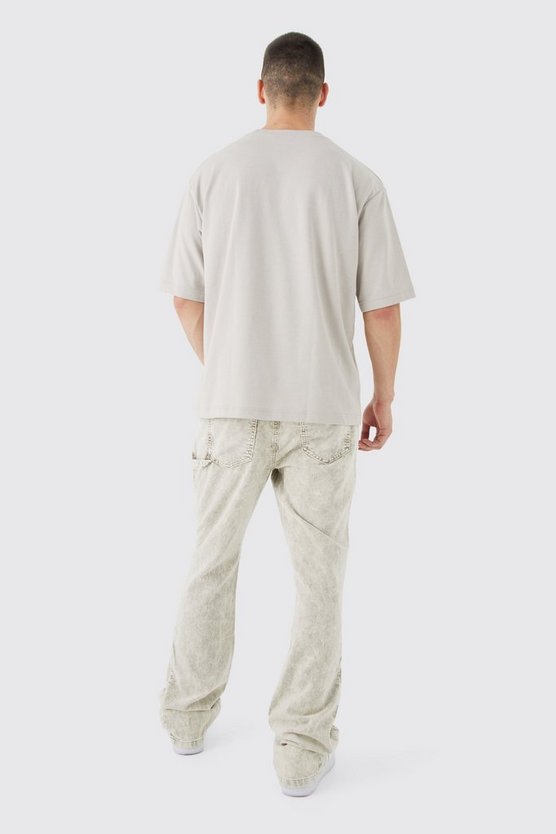 Tall Slim-Fit Colorblock Cord-Hose mit Acid-Waschung