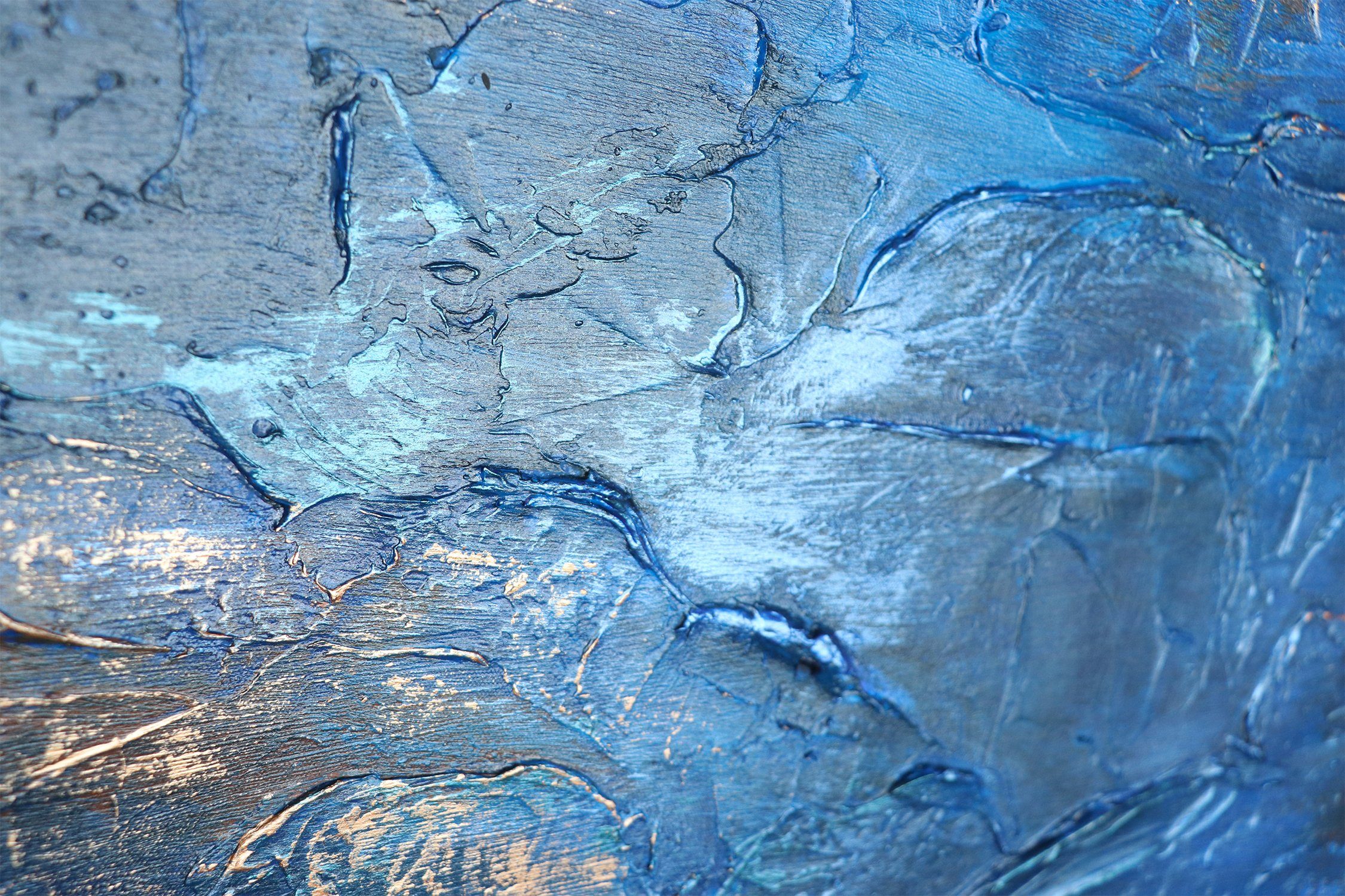 YS-Art Gemälde Marine II, Abstrakte Bilder, Vertikales Leinwand Bild Handgemalt Blau Gold Abstrakt