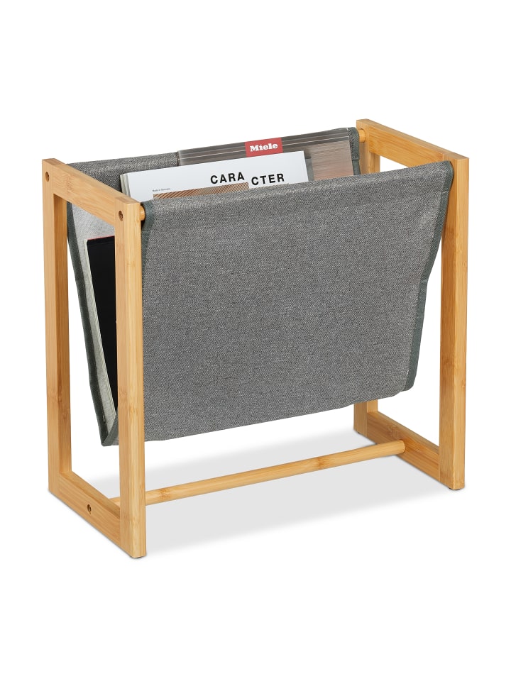 relaxdays Zeitschriftenhalter in Natur/ Grau - (B)39,5 x (H)37 x (T)21 cm günstig kaufen onesize