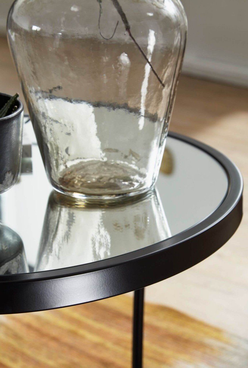 furnicato Beistelltisch Design Rund Ø 50/42 cm - 2 teilig Schwarz mit Spiegel Glas, Wohnzimmertisch