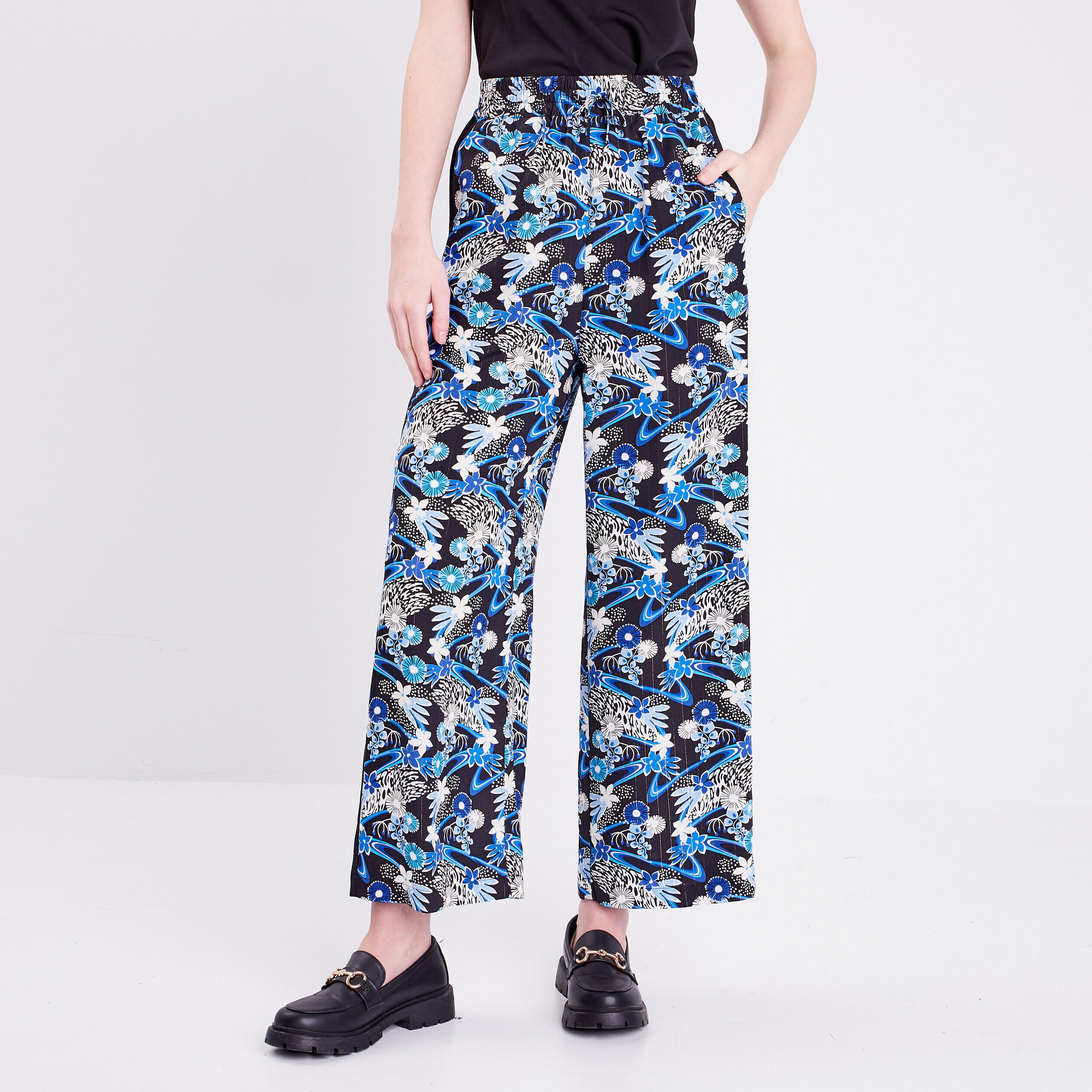 Pantalon large fluide noir femme | Cache Cache