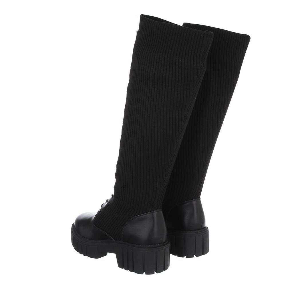 Ital-Design Damen Schnürschuhe Freizeit Plateaustiefel Blockabsatz Schnürstiefel in Schwarz
