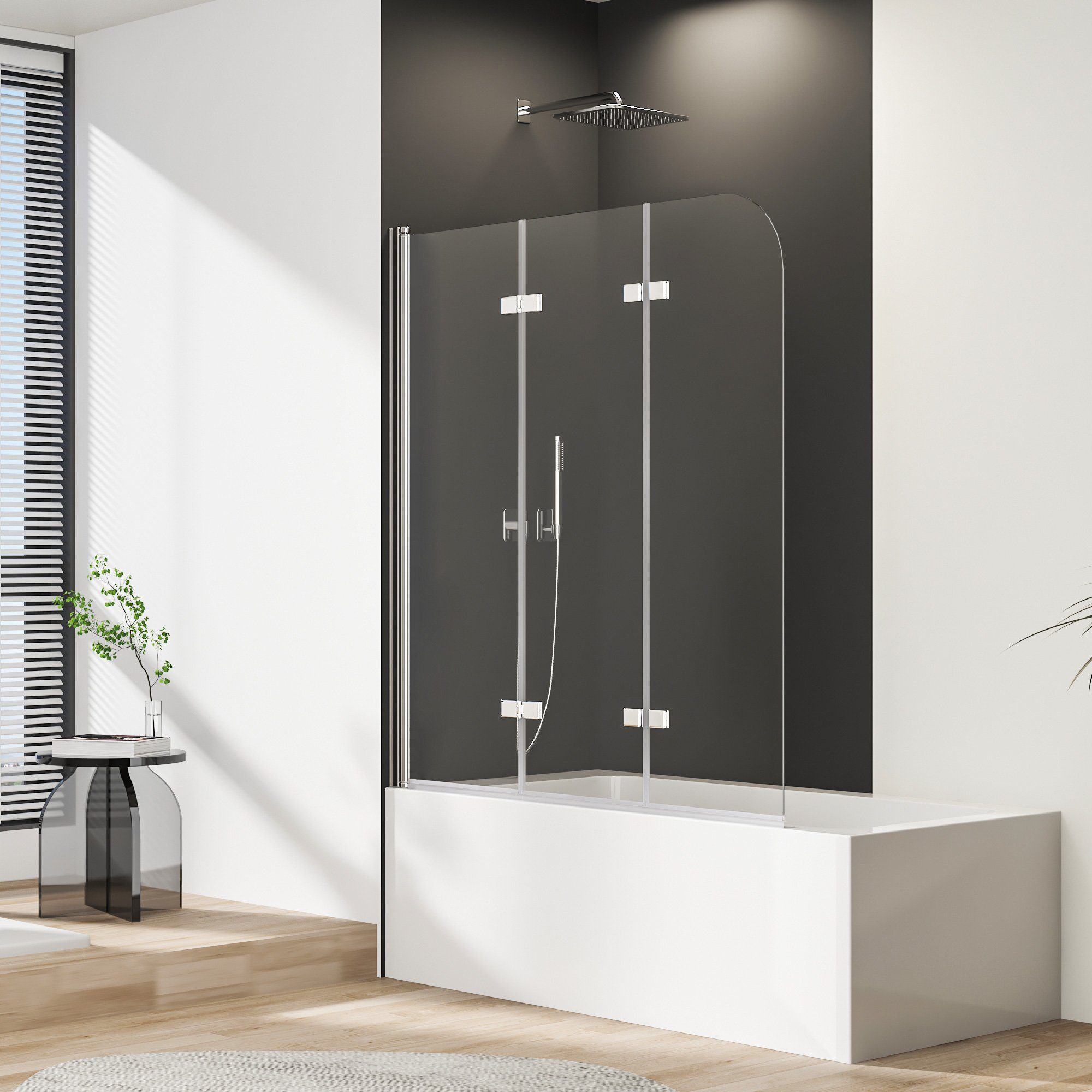 Boromal Badewannenfaltwand Badewannenaufsatz Badewanne Badewannenfaltwand 3-teilig mit NANO 140H, Einscheibensicherheitsglas ;mit Nano Beschichtung, Sicherheitsglas nach EN 12150, Beidseitige Nano Beschichtung
