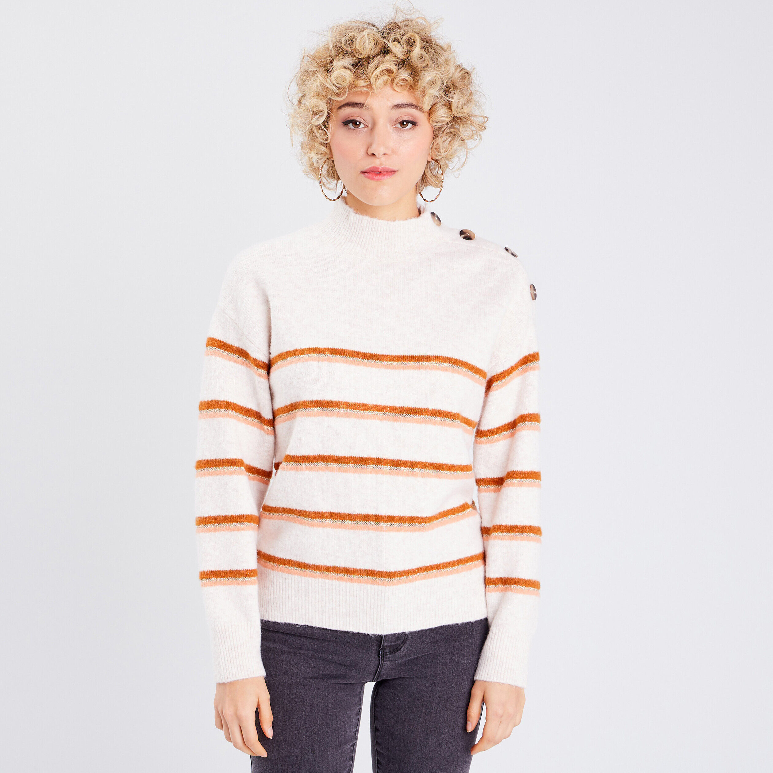 Pull avec col montant ecru femme | Cache Cache